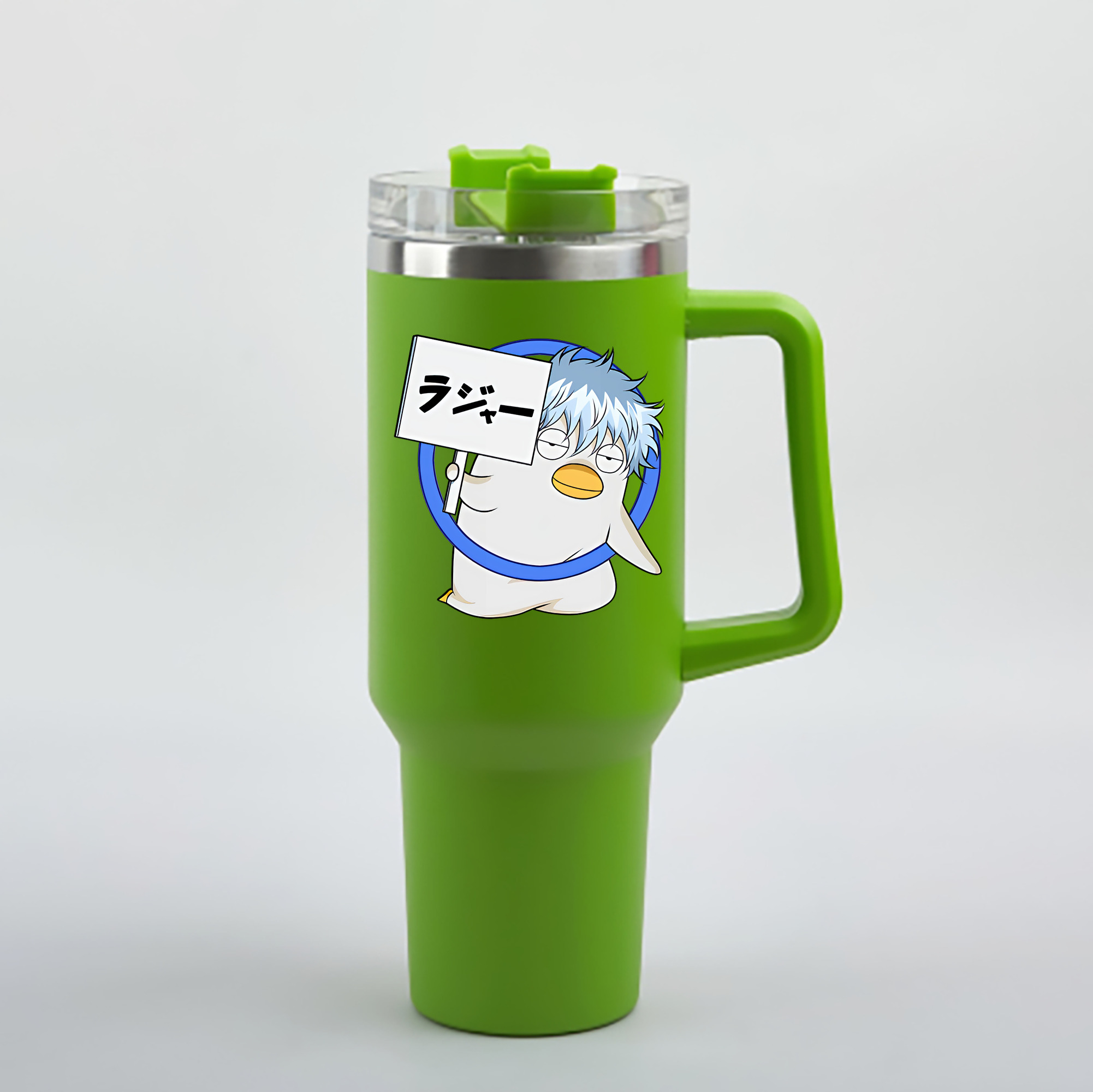 （画像用） ぎんたま 坂田銀時（さかたぎんとき） 神楽 志村新八（しむら しんぱち） GINTAMA Sakata Gintoki Kagura Shimura Shinpachi 1200mL車用タンブラー - クリスタルステッカー（プラスチックストロー付き）